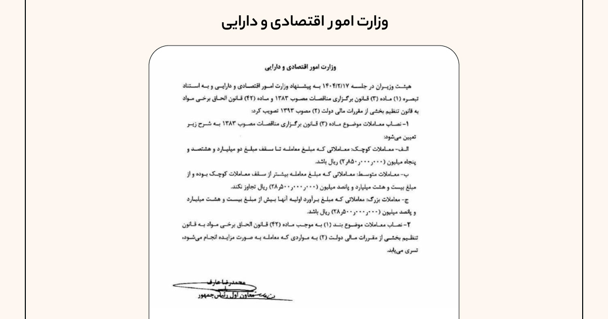 حد نصاب معاملات سال ۱۴۰۴ | سقف معاملات کوچک، متوسط و بزرگ + جدول کامل